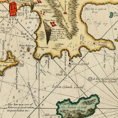 Ancienne carte nautique de St. Thomas dans les Îles Vierges par Van Keulen, 1719 