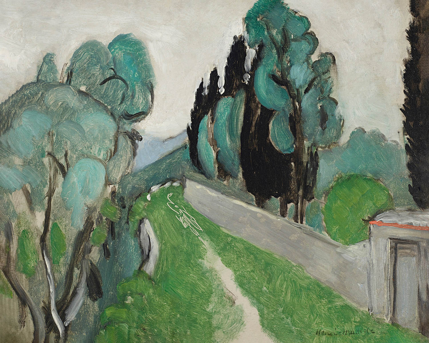 Paisaje con cipreses y olivos en los alrededores de Niza (Landscape with cypresses and olive trees near Nice) de Henri Matisse, 1918 