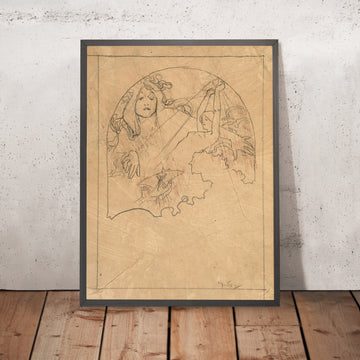 A framed image of Two Female Figures by Alphonse Mucha, 1860