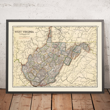 Old Map of West Virginia, 1920: Charleston, Huntington, Ohio River, State Roads, Electric Lines