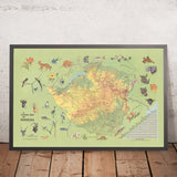 Mapa turístico antiguo de Rhodesia, 1970: Cataratas Victoria, Lago Kariba, PN de Hwange, Tierras Altas Orientales, Gran Zimbabue 