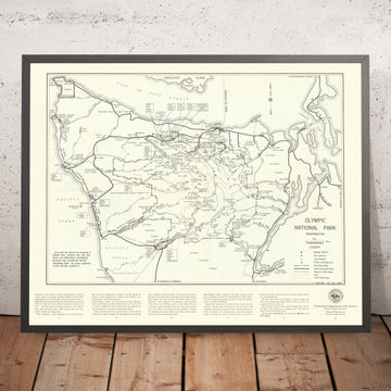 Alte Karte des Olympic-Nationalparks, 1958: Hoh-Regenwald, Hurricane Ridge, Lake Crescent, Neah Bay, Mt Olympus 