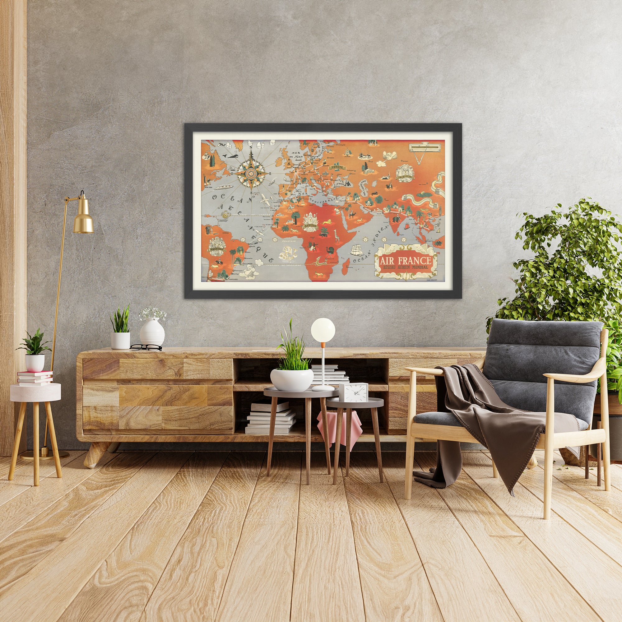 Old Art Deco Air France Air Routes World Map by Boucher, 1934 – The ...