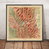 Antiguo mapa en relieve del Parque Nacional Glacier, Montana, 1914: Logan Pass, St. Mary L., L. McDonald, Many Glacier, Chief Mt 