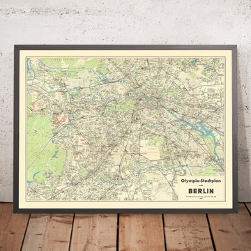 Gran mapa antiguo de los Juegos Olímpicos de verano de Berlín, 1936: Charlottenburg, Tiergarten, Estadio Olímpico 