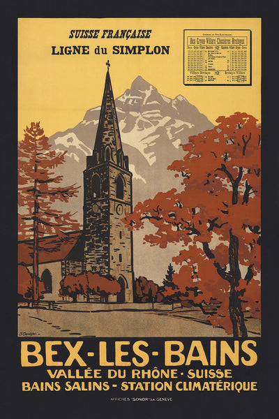 Bex-les-Bains, Switzerland Travel Poster: Vallée du Rhône – Bains Salins by Jules Courvoisier, 1915