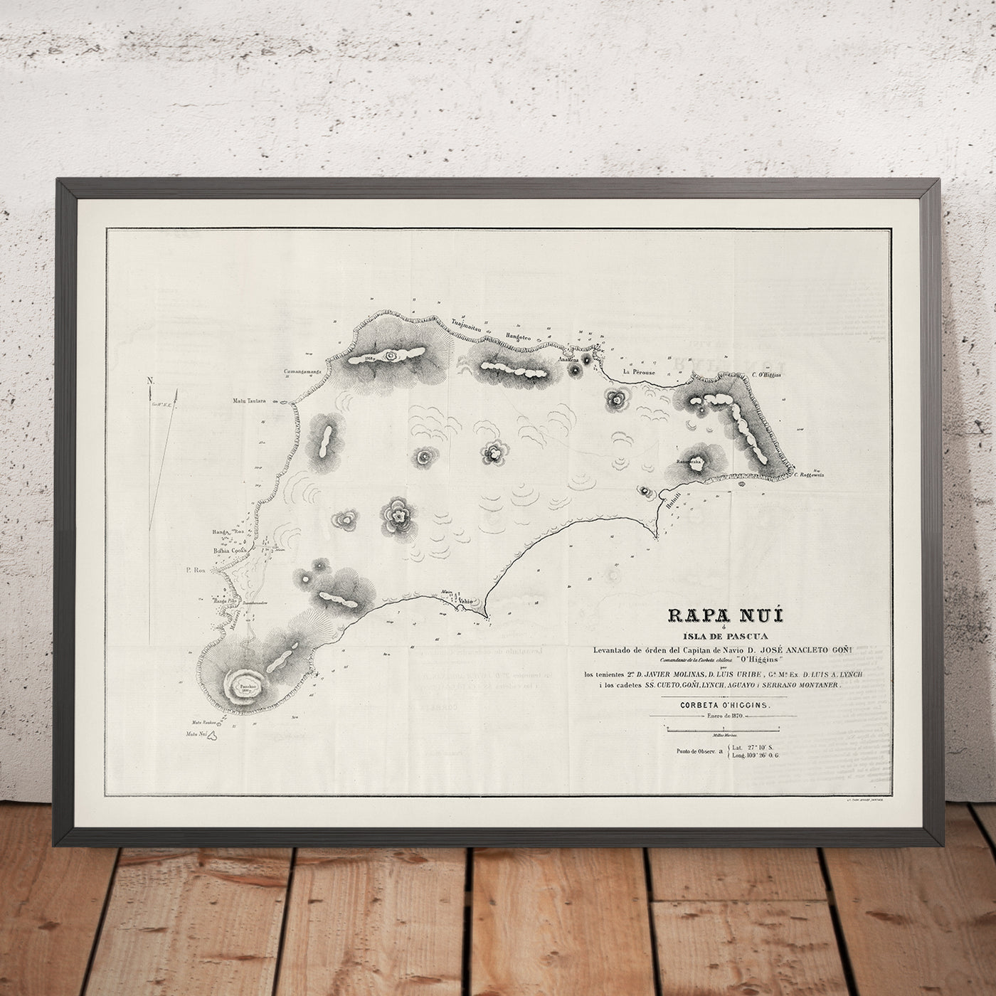 Old Nautical Map of Easter Island, 1870