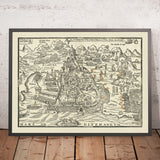 Alte Militärkarte der Belagerung von Algier 1541 durch Pagano: Algier, Mandrachio, Castel Vechio, Marine-Strategie, Osmanisches Reich 