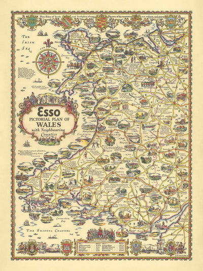 Antigua mapa de Esso de Gales por AE Taylor, 1934 
