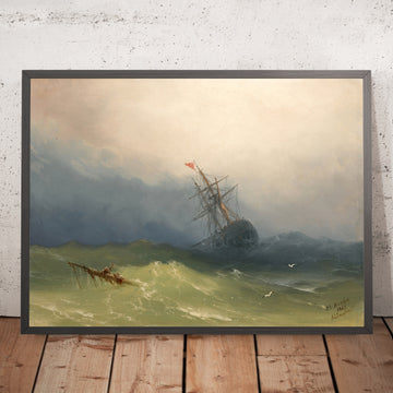 A framed image of Sinking Ship in Stormy Waters by Ivan Konstantinovich Aivazovsky, 1867