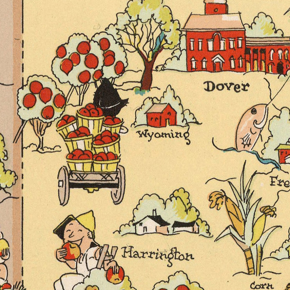 Pictorial Map of Delaware by Ruth Taylor White, 1935: Wilmington, Dover, Delaware Bay, Beaches, First State