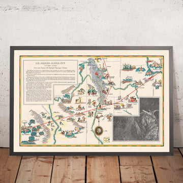 Bildkarte der Luftstraße Los Angeles–Kansas City, 1929: Grand Canyon, Rocky Mountains, Western Air Express 