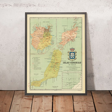 Vecchia mappa delle Isole Canarie di Chias, 1900: Gran Canaria, Lanzarote, Fuerteventura 