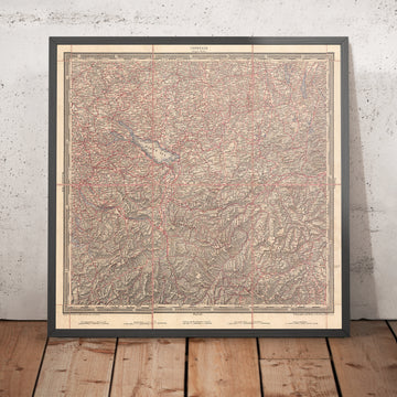 Ancienne carte topographique de la région du lac de Constance (Bodensee) par Woerl, 1850 : Zurich, Lucerne, Constance, Rhin, Forêt-Noire 
