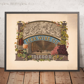A framed image of Lenk Wine Co. Vintage Wine Poster, 1878