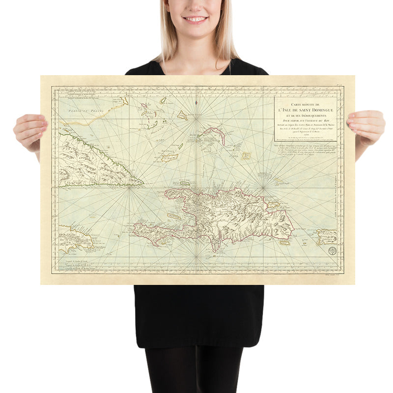 Alte nautische Karte der Karibik, 1750: Santo Domingo, Haiti, Jamaika, Puerto Rico, Turks- und Caicosinseln 