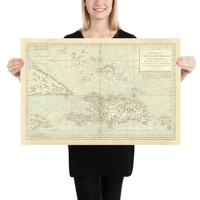 Alte nautische Karte der Karibik, 1750: Santo Domingo, Haiti, Jamaika, Puerto Rico, Turks- und Caicosinseln 