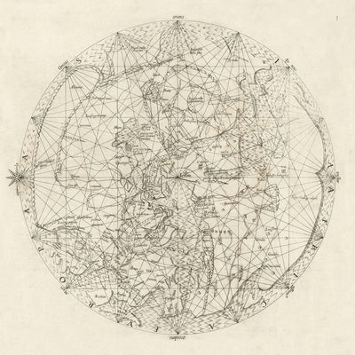 Carte du monde médiévale centrée sur Jérusalem par Vesconte, 1611 : Mappa Mundi Portolan 