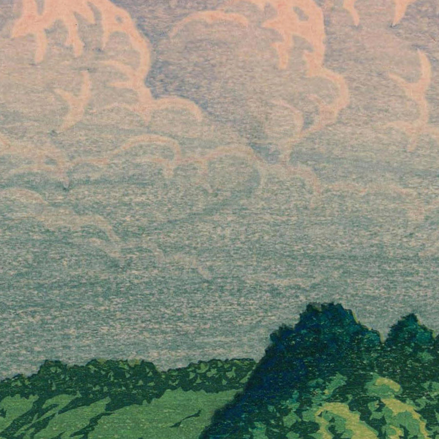 Wolken über einem Boot auf dem Fluss von Hasui Kawase, 1935 