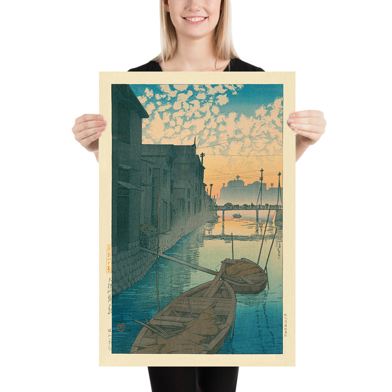 Morgendämmerung am Daikon Gashi Flussufer von Hasui Kawase, 1935 