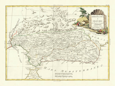 Old Map of Andalusia & Granada by Zatta, 1776: Seville, Malaga, Gibraltar, Cadiz