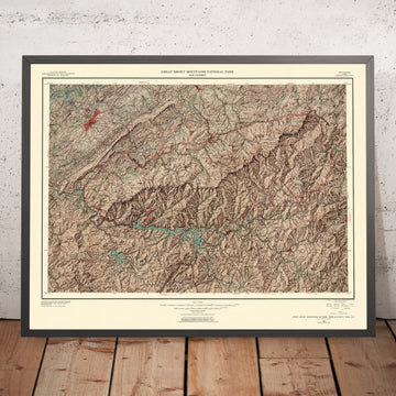 Antiguo mapa en relieve del Parque Nacional de Great Smoky Mountains, 1963: Clingmans Dome, Newfound Gap, Cades Cove, US 441, Fontana Lake 