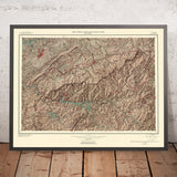 Antiguo mapa en relieve del Parque Nacional de Great Smoky Mountains, 1963: Clingmans Dome, Newfound Gap, Cades Cove, US 441, Fontana Lake 