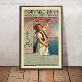 Reiseposter für den Lago Maggiore, den Comer See und den Luganersee: Gotthard-Bahn von Gabriele Chiattone, 1906 