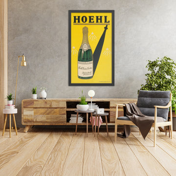 A framed image of Hoehl Vintage Sparkling Wine Poster by Hollerbaum & Schmidt, 1900