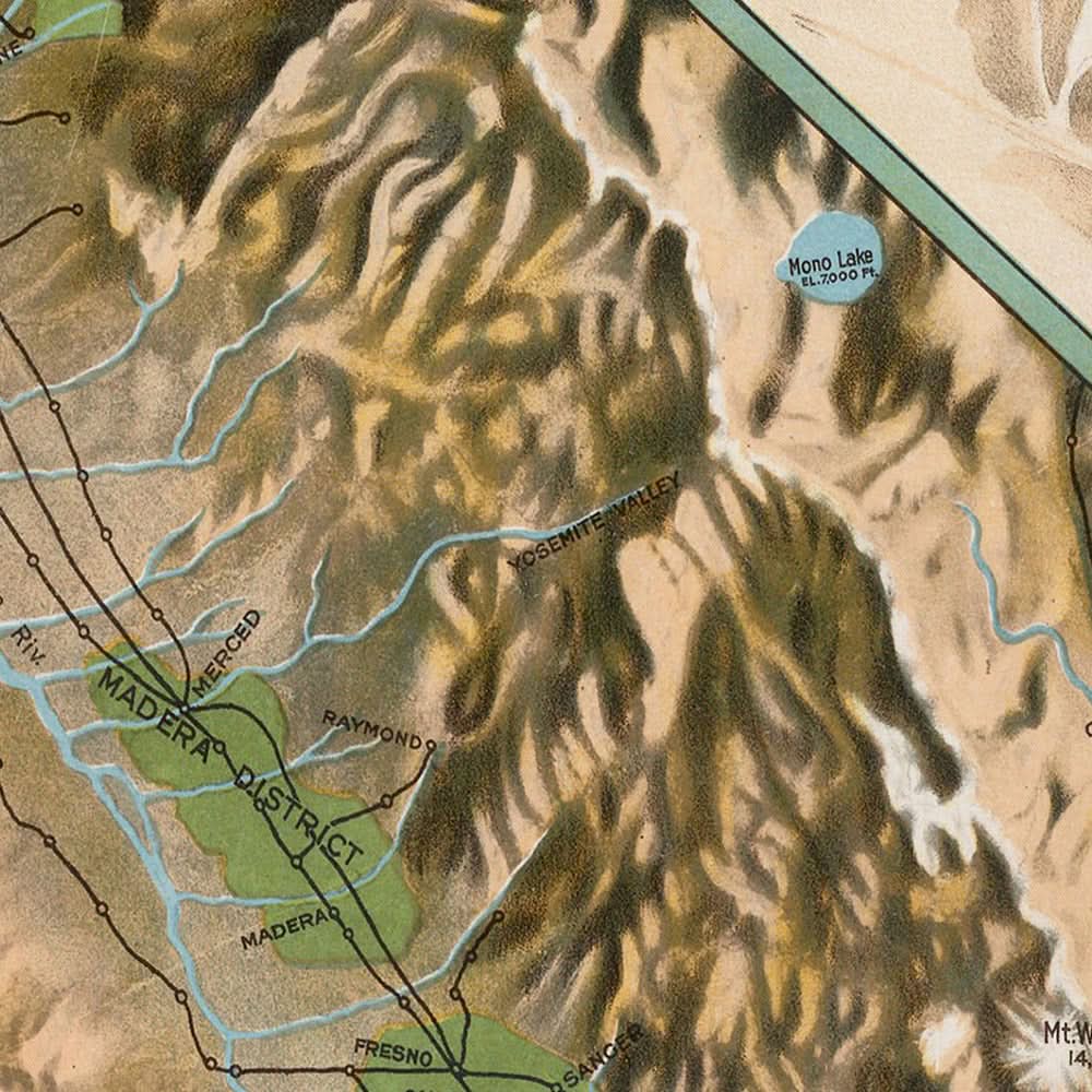 Old Topographical Wine Map of California, 1903: LA, SF, Napa, Sonoma, Pacific