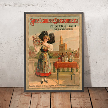 A framed image of Pfister & Daul Vintage Distillery Poster, 1919