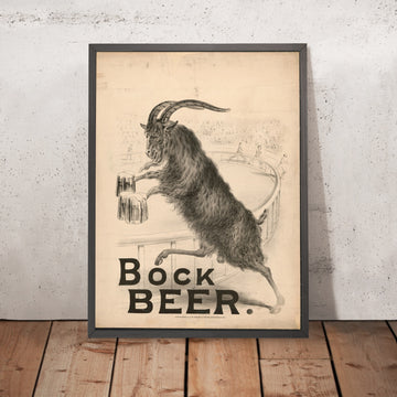A framed image of Vintage Bock Beer Poster by A.J. Maerz, 1879