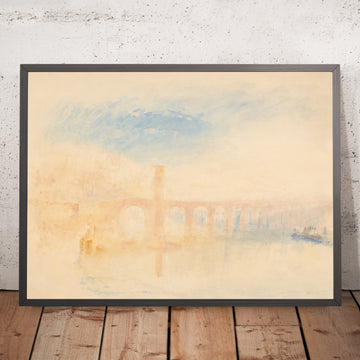 A framed image of The Moselle Bridge, Coblenz by Turner, 1842