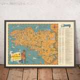 Mapa antiguo de Bretaña de Flornoy Jean, 1950: Nantes, Rennes, Brest, castillos, costa, megalitos 