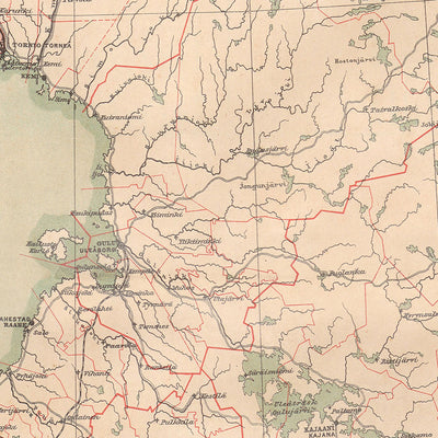 Ancienne carte de la Finlande, 1897 : Helsinki, Tampere, Golfe de Botnie, Chemins de fer, Frontières 