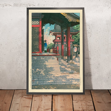 Una imagen enmarcada del Templo Meguro Fudo, de Hasui Kawase, 1935