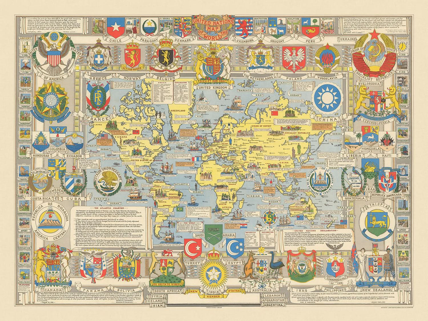 Mapa del Viejo Mundo de las Naciones Unidas, 1948: Era de la Post-Segunda Guerra Mundial, Estilo Pictórico 