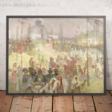 A framed image of The Coronation of Serbian Tsar Stefan Dušan by Alphonse Mucha, 1923