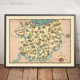 Bildliche Karte von Ohio von Ruth Taylor White, 1935: Columbus, Cleveland, Cincinnati, Industrie, Eisenbahnen 