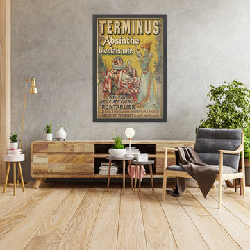 A framed image of Terminus Vintage Absinthe Poster by Nicolas Francisco Tamagno, 1892