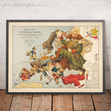 Antica mappa serio-comica dell'Europa di Fred Rose, 1899: "Angling in Troubled Waters" 