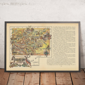 Old Pictorial Map of Colorado by Liozu, 1946: Denver, Colorado Springs, Pueblo, Boulder, Rockies