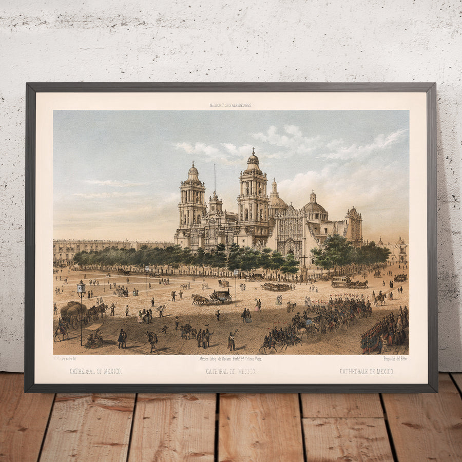 A framed image of Catedral de Mexico by Decaen Editor 1862