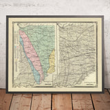 Old Geological & Climate Map of Indiana by Andreas, 1876: Indianapolis, Fort Wayne, Evansville, Wabash R., Lake Michigan