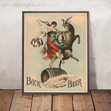 A framed image of Vintage Bock Beer Poster by Henry Jerome Schile, 1883