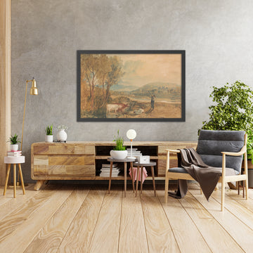 A framed image of Lulworth Castle, Dorset by Turner, 1820