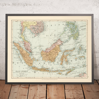 Mapa antiguo de las Indias Orientales por Stanford, 1926: Indonesia, Malasia, Filipinas, Ferrocarriles 