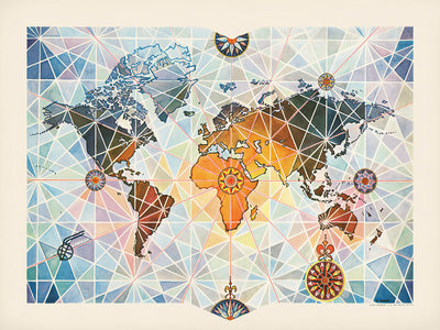 Old Geometric Airline World Map by Bourie, 1960: Air Afrique