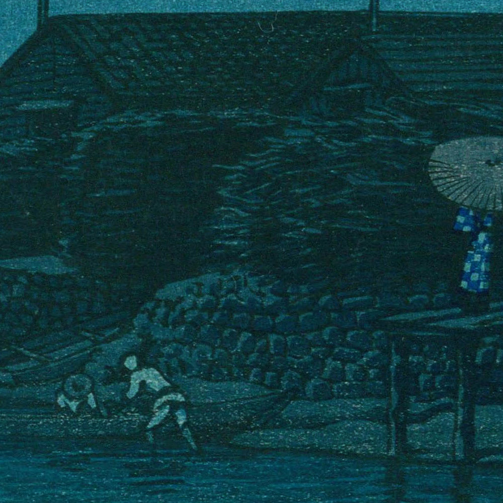 Nachtstrand-Szene in Omori von Hasui Kawase, 1935 