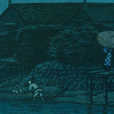 Nachtstrand-Szene in Omori von Hasui Kawase, 1935 